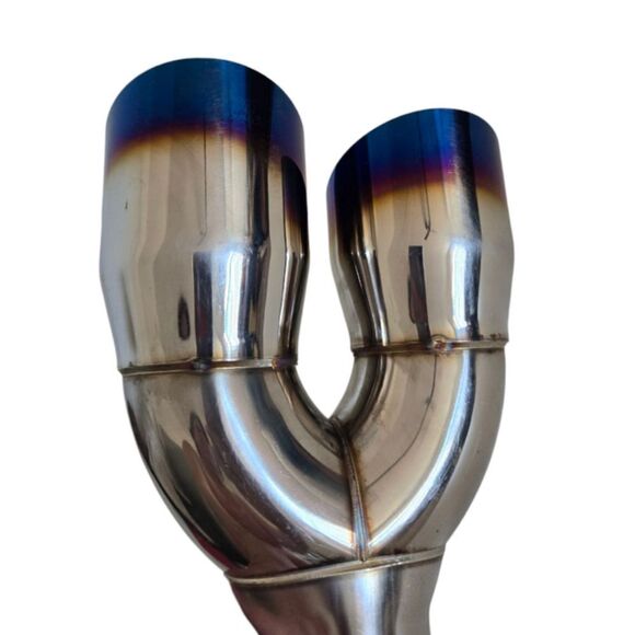 Pair Offset 2.25" In Quad 3" Out Dual Wall Exhaust Tip Stainless Steel Staggered - Picture 2 of 9